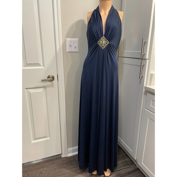 1970s Disco Dress Vintage Maxi Dress W/ Gem Details - Picture 1 of 11